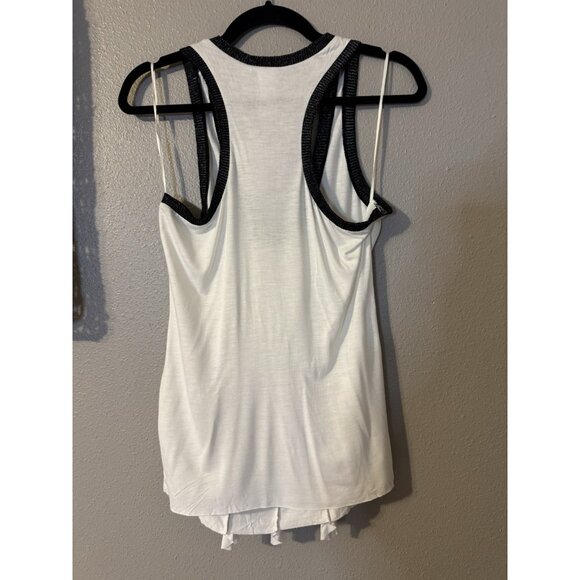 Guess LA Tank Top L Large White Black Silver Trim Ruffle Racerback NEW NWT - Picture 7 of 13